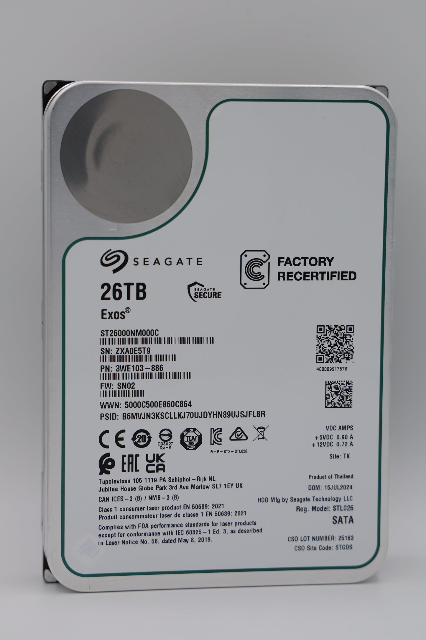 Seagate Exos 26 TB SATA Recertified Hard Drive