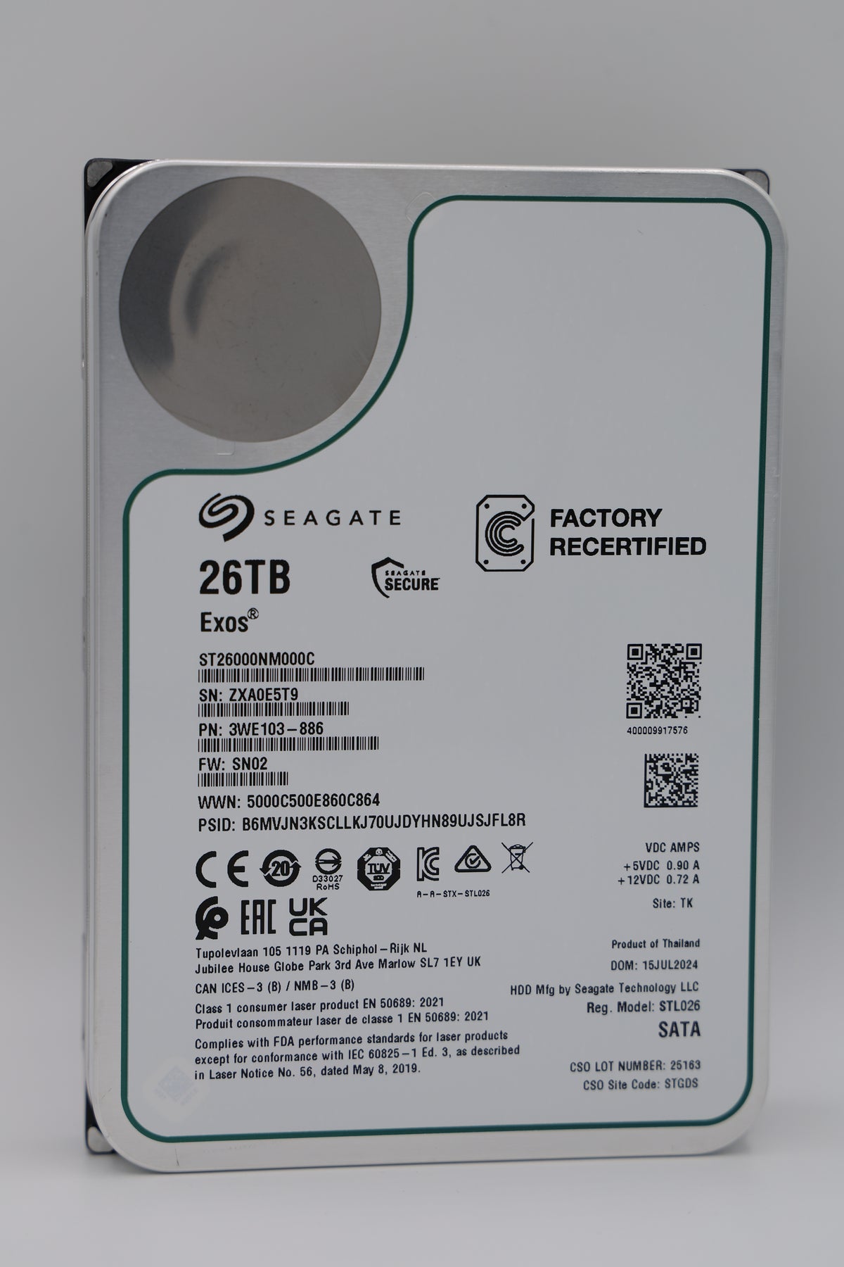 Seagate Exos 26 TB SATA Recertified Hard Drive - ST26000NM000C 