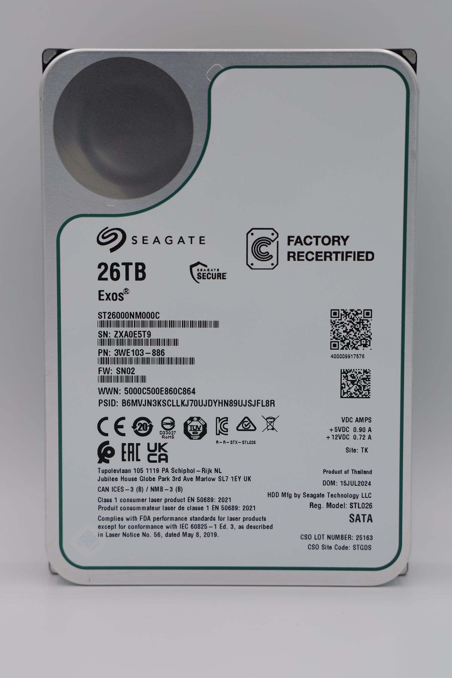 Seagate Exos 26 TB SATA Recertified Hard Drive