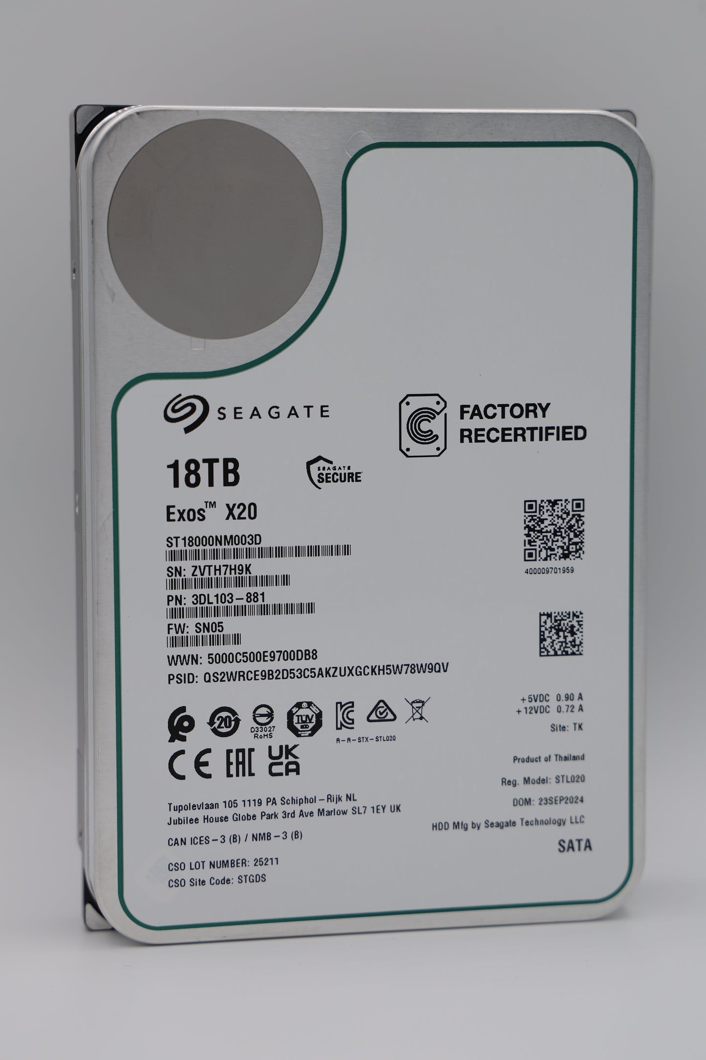 Seagate Exos X20 18 TB SATA Recertified Hard Drive