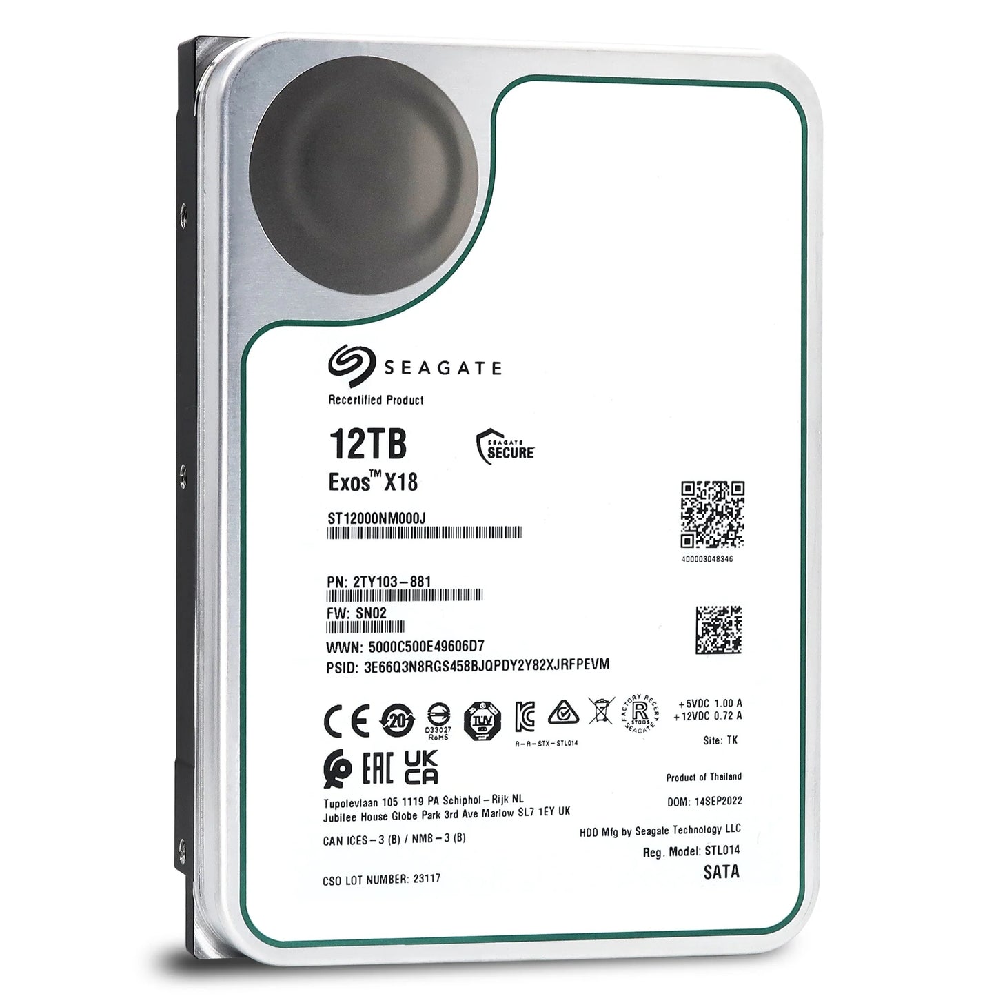 Seagate Exos X18 12 TB SATA Recertified Hard Drive - ST12000NM000J